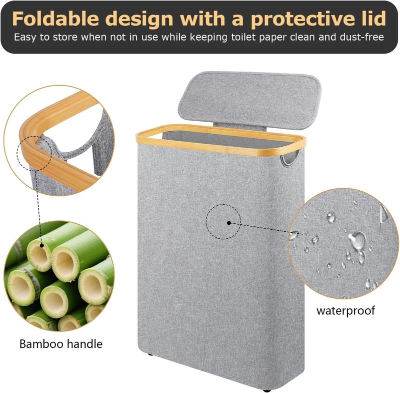 Dotpilgo Extra Large Toilet Paper Storage Basket with Lid 49L Slim Toilet Paper Basket Holder Bin Container Organizer for Bathroom Hold up to 20 Regular Rolls or 15 Mega Rolls - Image 3